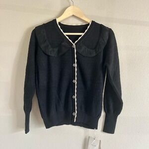 Coquette Black Peter Pan Collar Cardigan – Scalloped Edge Knit Sz Medium